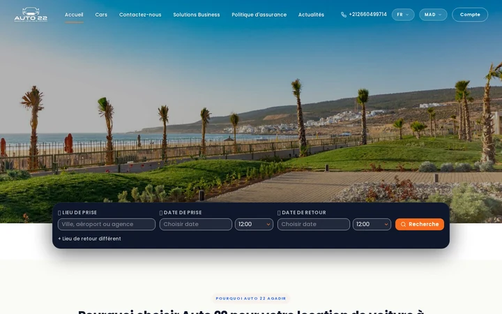 Site auto-22.ma, agence de location de voitures à Agadir