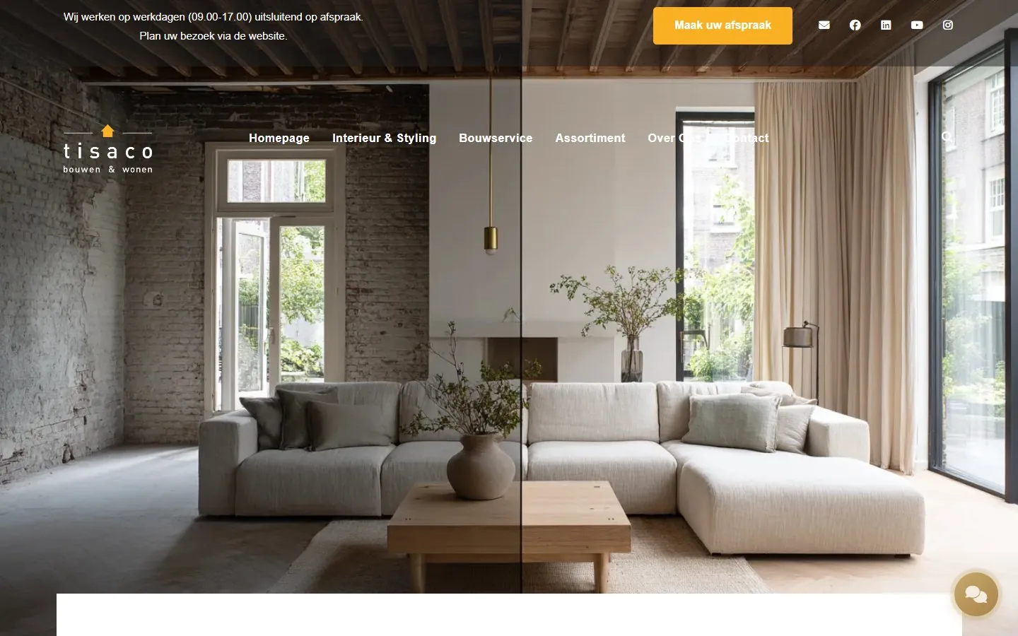 Page d'accueil du site tisaco.nl, entreprise de construction et d'aménagement intérieur à Nuth aux Pays-Bas