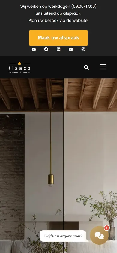 Version mobile du site tisaco.nl, entreprise de construction et d'aménagement intérieur à Nuth aux Pays-Bas