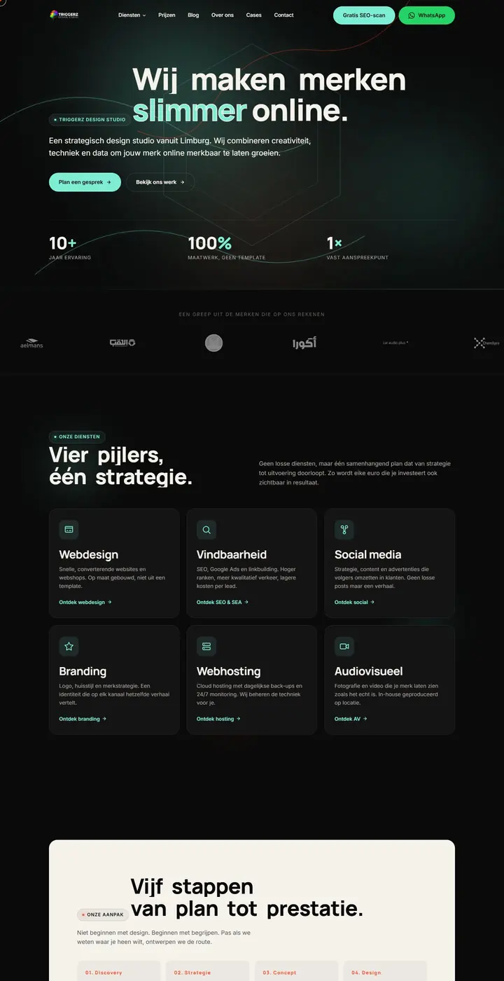 Page complète du site triggerz.eu, agence digitale aux Pays-Bas